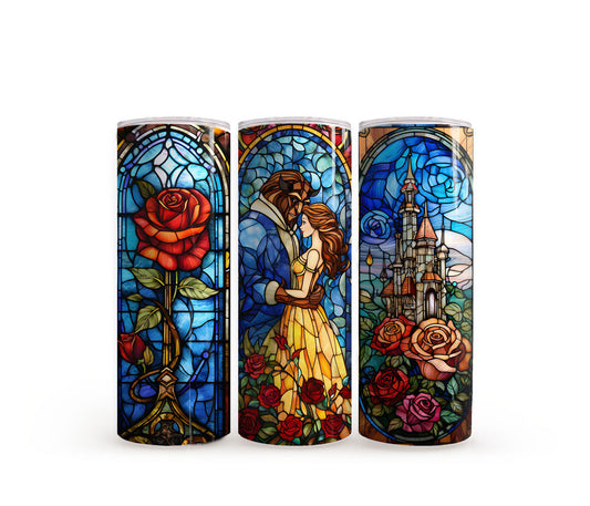 Beauty & The Beast Stained Glass Window - 20oz Slim Tumbler