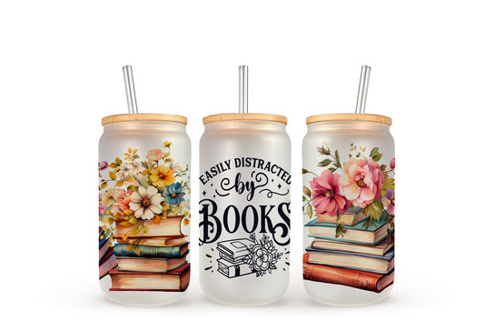Easily Distracted by Books - Beer Can Glass