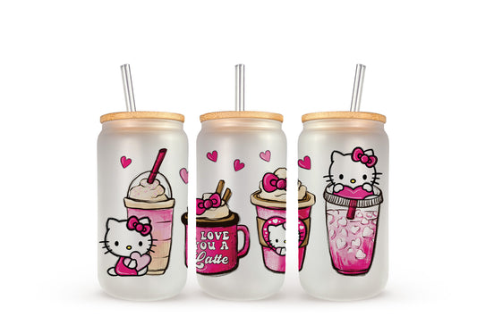 Hello Kitty - I Love You A Latte in Pink - Beer Can Glass