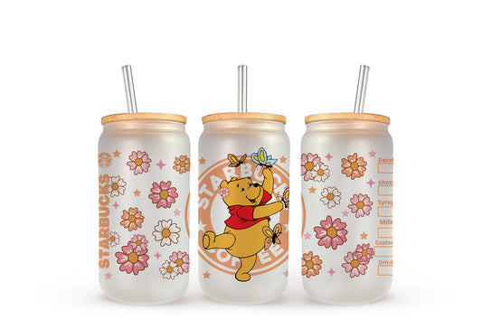 Winnie The Pooh Starbucks - Beer Can Glass