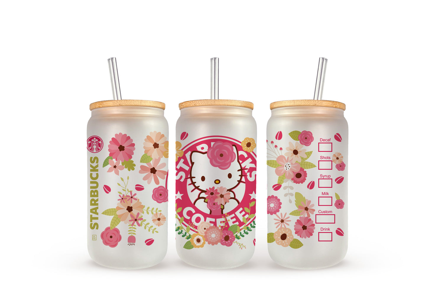 Hello Kitty Floral Starbucks - Beer Can Glass