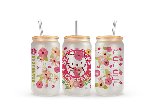 Hello Kitty Floral Starbucks - Beer Can Glass