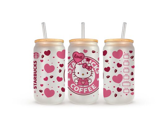 Hello Kitty Pink Hearts Starbucks - Beer Can Glass