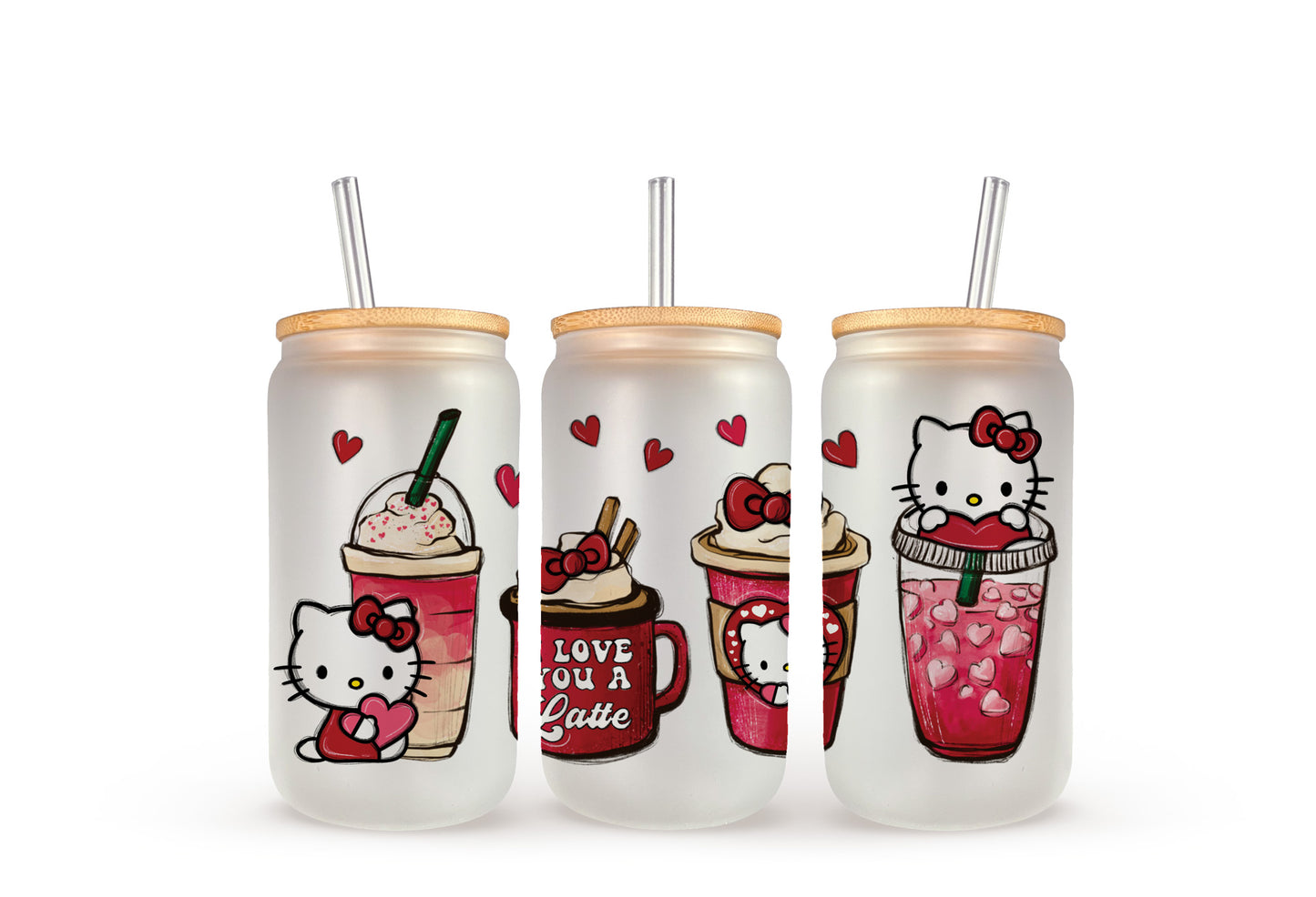 Hello Kitty - I Love You A Latte in Red - Beer Can Glass